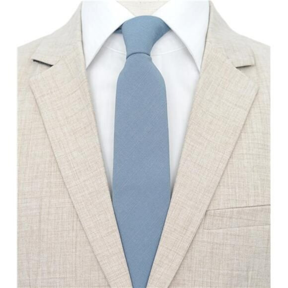 Mens skinny tie solid linen cotton blend 2.5 inch slim necktie wedding formal - Picture 2 of 6